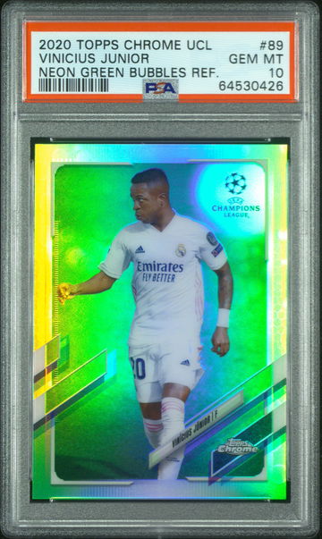 2020 Topps Chrome UEFA Champions League Vinicius Junior Neon Green Bubbles Refractor PSA 10 Pop 1