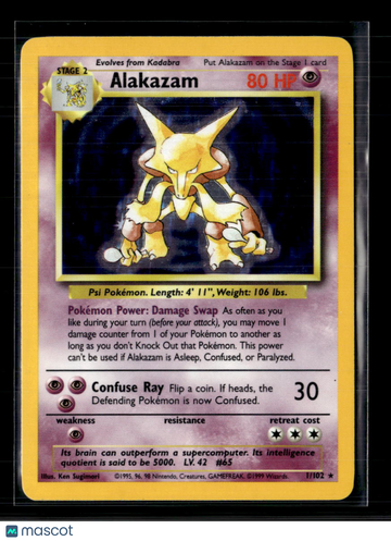 1999 Base Set Alakazam Holo Rare #1/102