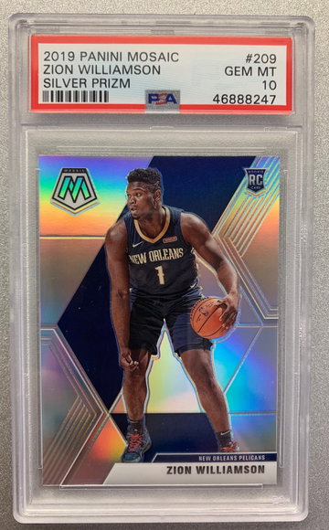 ZION WILLIAMSON 2019 MOSAIC TRUE SILVER PRIZM RC #209 PSA 10 GEM MINT
