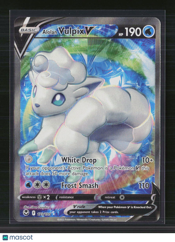 2022 Pokemon Silver Tempest Alolan Vulpix V Holo Rare Trading Card #173/195