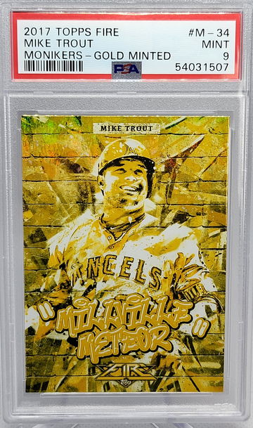 2017 Topps Fire #M-34 Mike Trout Monikers Gold Minted PSA 9