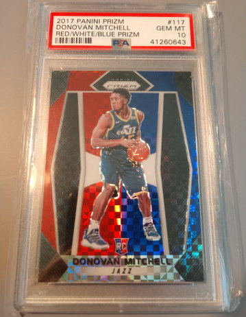 2017 Panini Prizm Red White Blue Prizm Donovan Mitchell PSA 10 #117