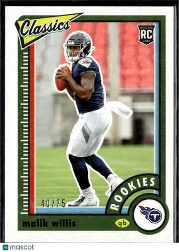 Malik Willis 2022 Panini Classics RC /75 Tennessee Titans