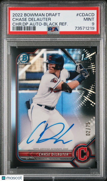 2022 Bowman Draft Chrome Draft Pick Autographs Chase Delauter #CDACD CHR. DP Black Refractor PSA 9 Auto