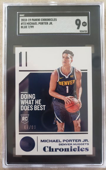 Michael Porter Jr RC 2018 Chronicles #73 Blue /99 SGC 9 MINT JERSEY COLOR MATCH 