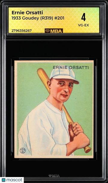 Graded 1933 Goudey R319 #201 Ernie Orsatti Baseball Card MBA 4