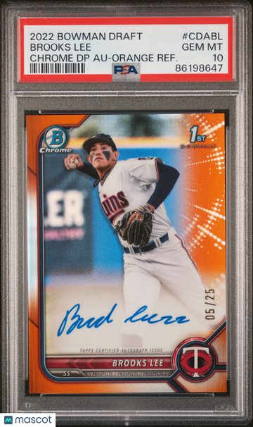 2022 Bowman Draft Chrome Draft Pick Autographs Brooks Lee #CDABL DP Orange Refractor PSA 10