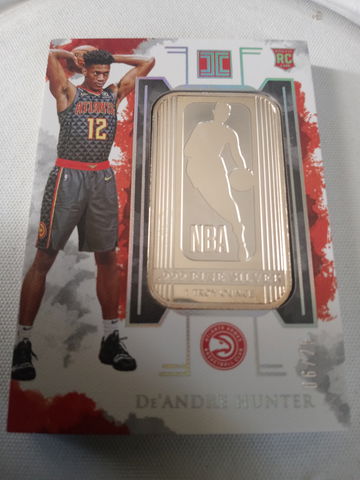 2019-20 Impeccable De'Andre Hunter Rookie 1 troy Ounce silver bar Logoman /25 Atlanta Hawks RC Near Mint 