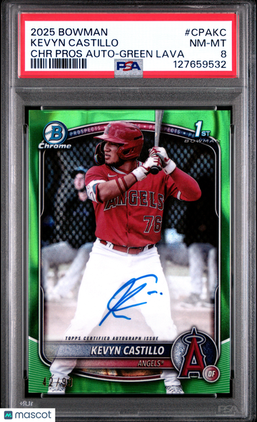 2025 Bowman Kevyn Castillo #CPA-KC Green Lava /99 1st Bowman Auto PSA 8 Topps