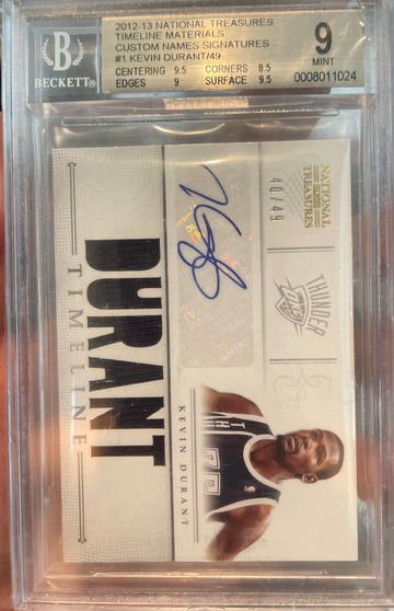 2012-2013 Kevin Durant National Treasures Timeline Materials BGS 9 Patch Auto