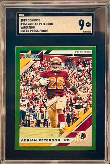 2019 Donruss Adrian Peterson #250 Green Press Proof Variation SGC 9