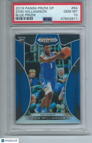 2019 Panini Prizm Draft Picks Zion Williamson #64 Blue PSA 10
