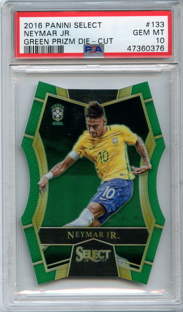 2016-17 Panini Select Neymar Jr Green Prizm Die-Cut Color Match 1/5 PSA 10 Pop 1
