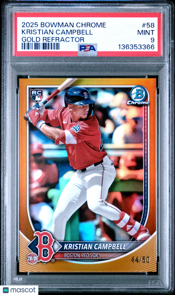 2025 Bowman Chrome Kristian Campbell #58 Gold Refractor /50 RC Rookie PSA 9