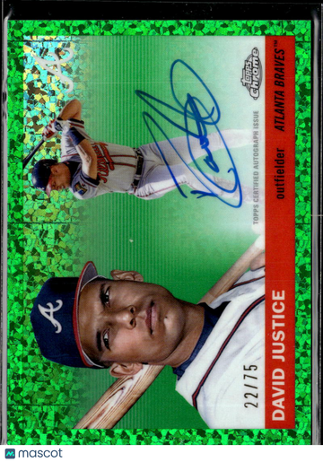 2025 Topps Chrome Platinum Anniversary David Justice #CPA-DJU Green Speckle Refractor /75