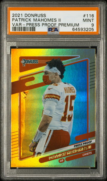 💎🧨 2021 Donruss PATRICK MAHOMES II SP Press Proof Premium Gold Holo PSA 9 🏈🦁