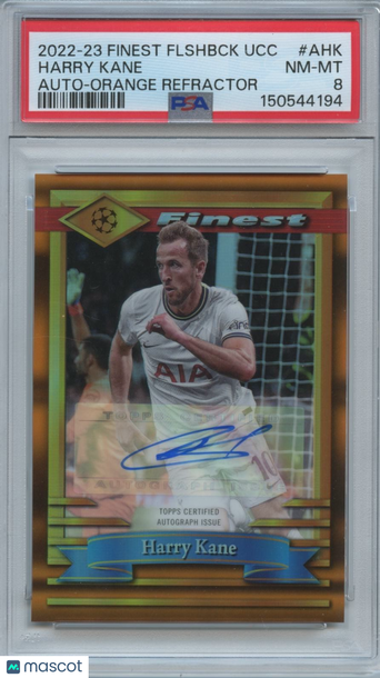 2022-23 Topps Finest Flashbacks UEFA Club Competitions Autographs Harry Kane #AHK Orange Refractor PSA 8 Topps