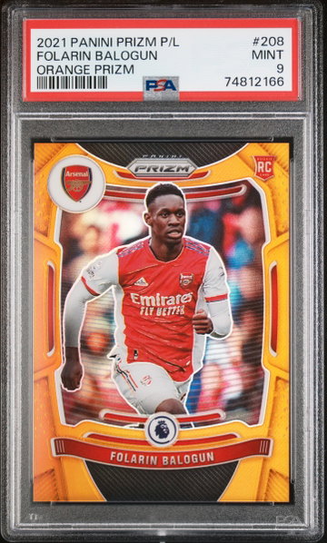 2021 PANINI PRIZM PREMIER LEAGUE FOLARIN BALOGUN #/25 ORANGE PRIZM #208 RC PSA 9