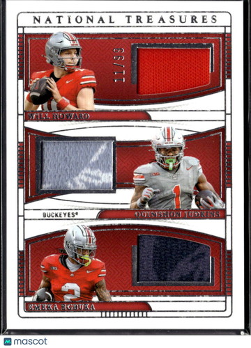 2025 Panini National Treasures Collegiate Quinshon Judkins Will Howard Emeka Egbuka #TTM-OSU /99 Jersey Patch Memorabili