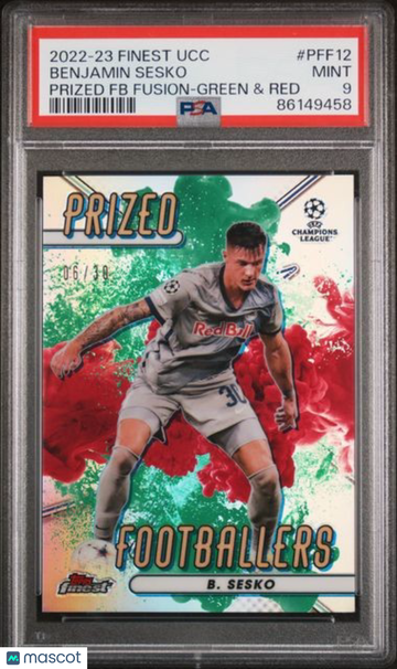 2022-23 Topps Finest UEFA Club Competitions Prized Footballers Fusion Benjamin Sesko #PFF12 FB Green & Red /30 PSA 9