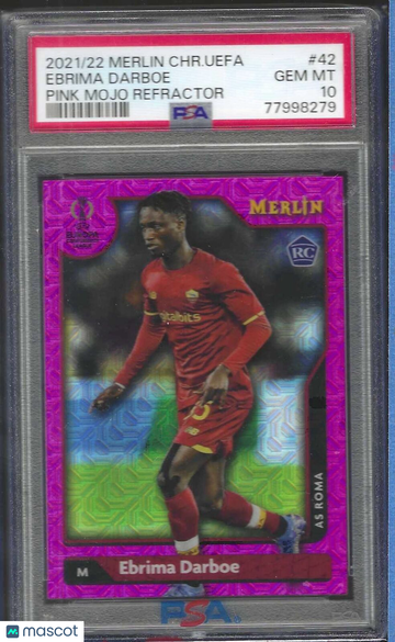 2021-2022 Topps Merlin Chrome UEFA League Ebrima Darboe #42 Pink Mojo Refractor PSA 10
