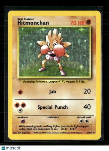 1999 Base Set Hitmonchan Holo Rare #7/102