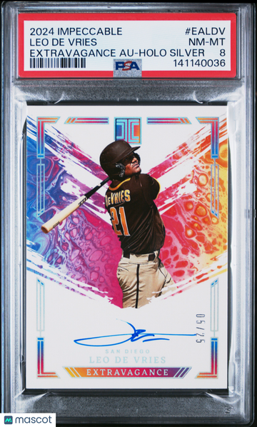 2024 Panini Impeccable Extravagance Autographs Leo De Vries #EALDV Holo Silver /25 PSA 8