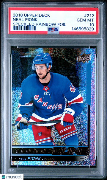 2018-19 Upper Deck Neal Pionk #212 Speckled Rainbow Foil Young Guns Rookie PSA 10