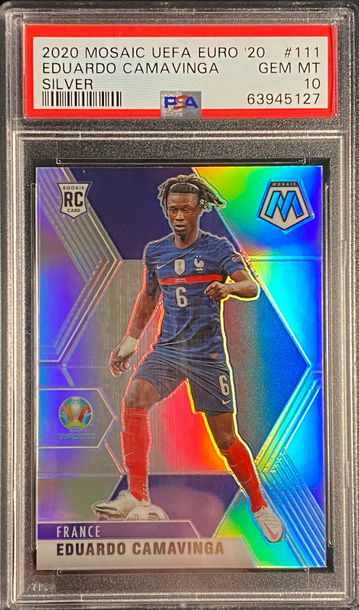 2020 Panini Mosaic Eduardo Camavinga Silver Prizm Rookie RC UEFA Euro France PSA 10