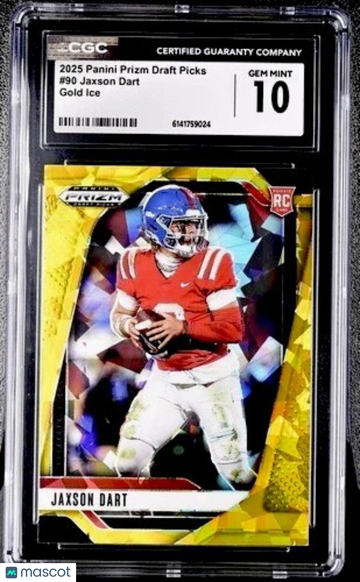 Graded 10 2025 Panini Prizm Draft Picks Jaxson Dart #90 Gold Prizm Rookie Football Card