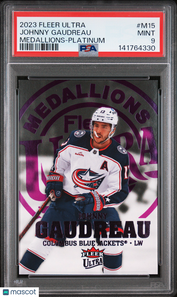 2023-24 Upper Deck Fleer Ultra Medallions Johnny Gaudreau #M15 Platinum 069/100 PSA 9