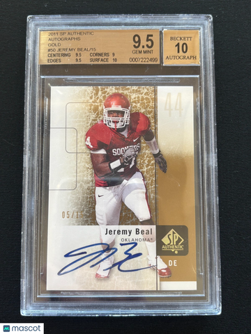 2011 SP Authentic Jeremy Beal #50 Gold Short Print BGS 9.5 Auto 10