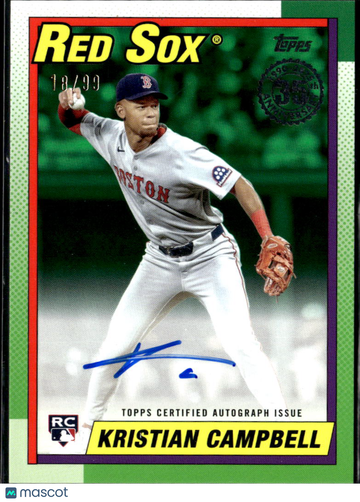 2025 Topps Baseball 1990 Topps Baseball Autograph Card Kristian Campbell #90AU-KC Green Border /99 RC