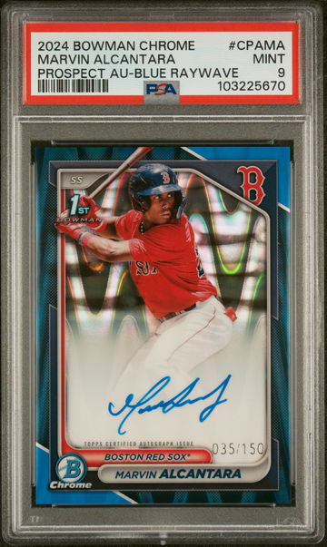 2024 Bowman Chrome Prospect Autographs Prospect Au-Blue Raywave Marvin Alcantara #CPAMA /150 PSA 9