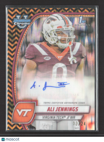 2024 Bowman Chrome University Ali Jennings #PA-ALI Orange Zig Zag Refractor 1st Bowman
