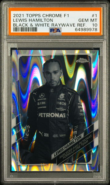 2021 Topps Chrome Formula 1 Lewis Hamilton Black White Raywave Refractor PSA 10
