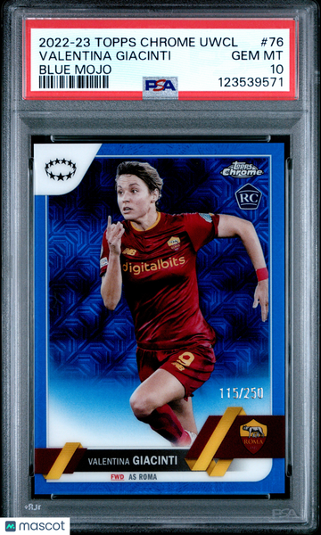 2022-23 Topps Chrome UEFA Women's Champions League Valentina Giacinti #76 Blue Mojo /250 Rookie PSA 10