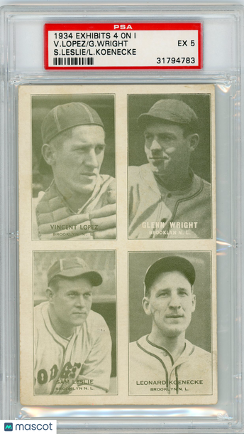 1934 Exhibits 4 On 1 G. Wright V. Lopez S. Leslie L. Koenecke PSA 5