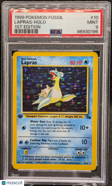 1999 Pokemon Fossil Lapras Holo #10 1st Edition PSA 9