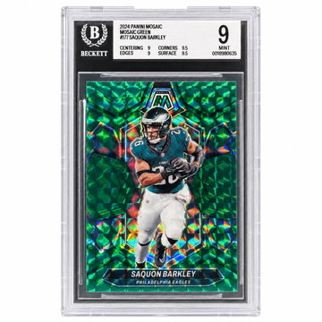 2024 Panini Mosaic 177 Saquon Barkley Mosaic Green Beckett 9 Mint Philadelphia Eagles