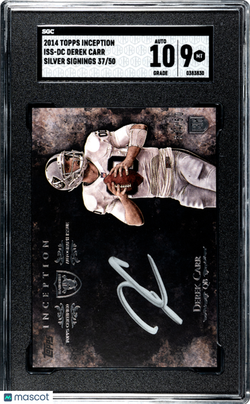 2014 Topps Inception Derek Carr #ISS-DC Silver Signings SGC 9 Auto 10