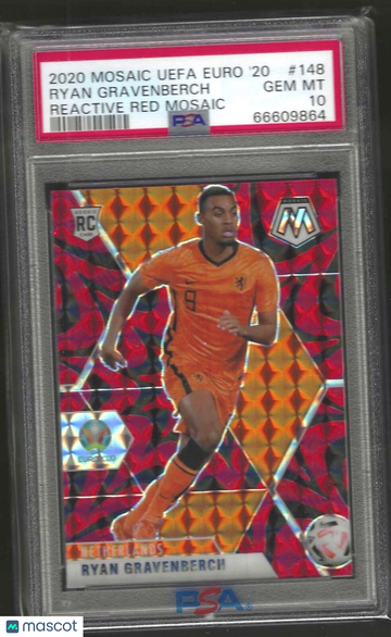 2020 Panini Mosaic UEFA Euro 2020 Ryan Gravenberch #148 Reactive Red PSA 10
