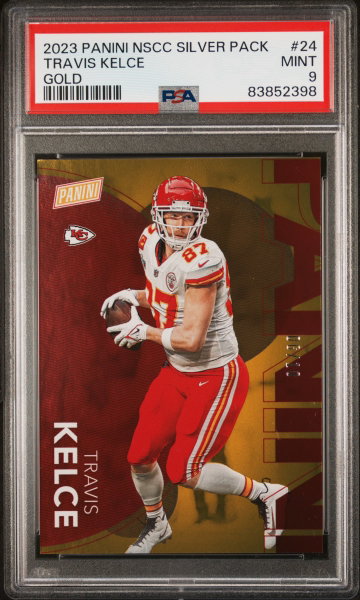 2023 PANINI NATIONAL NSCC SILVER PACKS TRAVIS KELCE #/10 GOLD #24 PSA 9
