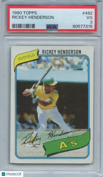 1980 Topps Rickey Henderson #482 [Base] Rookie Base Set PSA 3