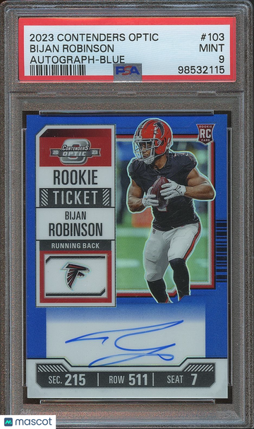 2023 Panini Contenders Optic Bijan Robinson #103 Blue Prizm Parallel/Variety Rookie Base Set PSA 9