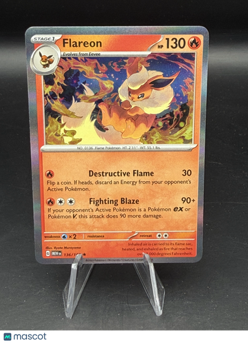Pokemon 2023 Scarlet & Violet 151 Flareon Rare #136/165 - Near Mint or Better