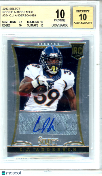 2013 Select Rookie Autographs C.J. Anderson #254 /499 Rookie BGS 10 Auto 10