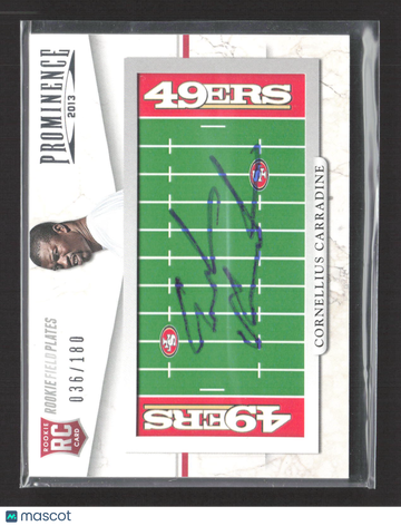 2013 Panini Prominence Cornellius Carradine #104 Rookie Field Plates RC 036/180 Auto