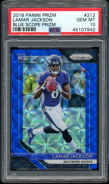 2018 Panini Prizm LAMAR JACKSON Rookie RC BLUE Scope Prizm 30/99 PSA 10 GEM MT