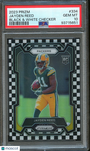 2023 Panini Prizm Jayden Reed #334 Black & White Checker Prizm Parallel/Variety Rookie Base Set PSA 10